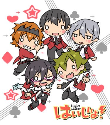5boys, akiyama_hayato, black_hair, blush_stickers, chibi, club_(shape), diamond_(shape), fuyumi_jun