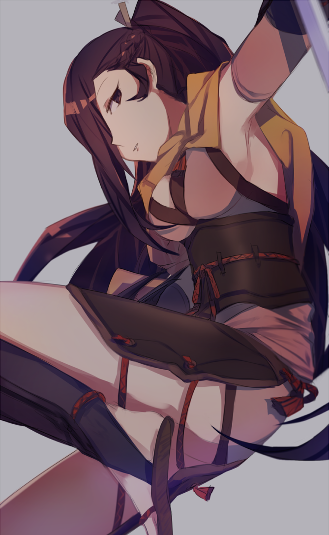 1girl, aoki_shizumi, armor, armpits, breasts, brown_eyes, brown_hair, fire_emblem