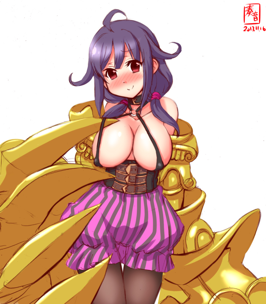 1girl, ahoge, alternate_costume, black_legwear, breasts, brown_eyes, claws, cleavage
