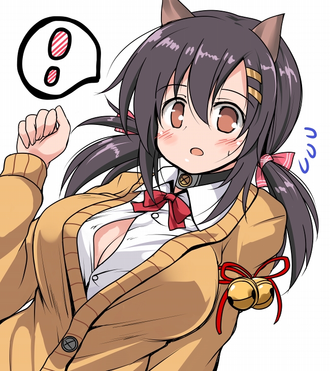 !, 1girl, animal_ears, azur_lane, black_hair, blush, breasts, bursting_breasts
