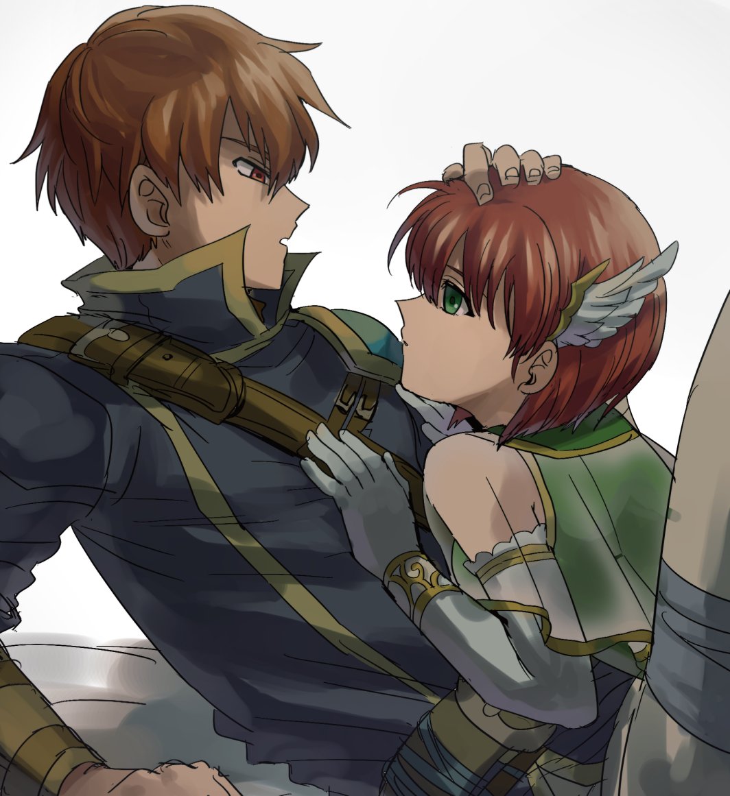 1girl, blush, brother_and_sister, cape, dress, elbow_gloves, fire_emblem, fire_emblem:_rekka_no_ken