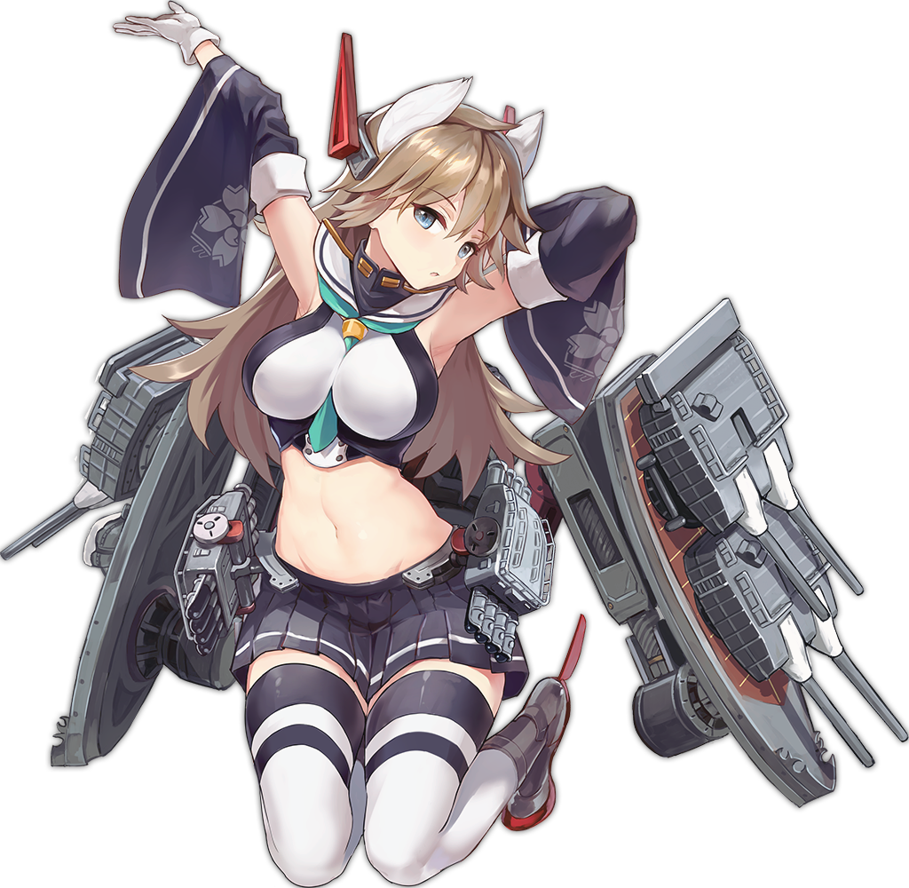 1girl, :o, aqua_neckwear, arm_behind_head, arm_up, armpits, azur_lane, between_breasts