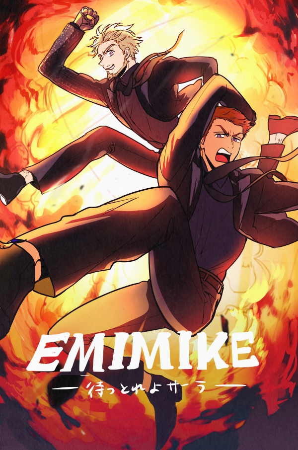 2boys, beard, blazer, blonde_hair, blue_eyes, brown_hair, emil_nekola, english