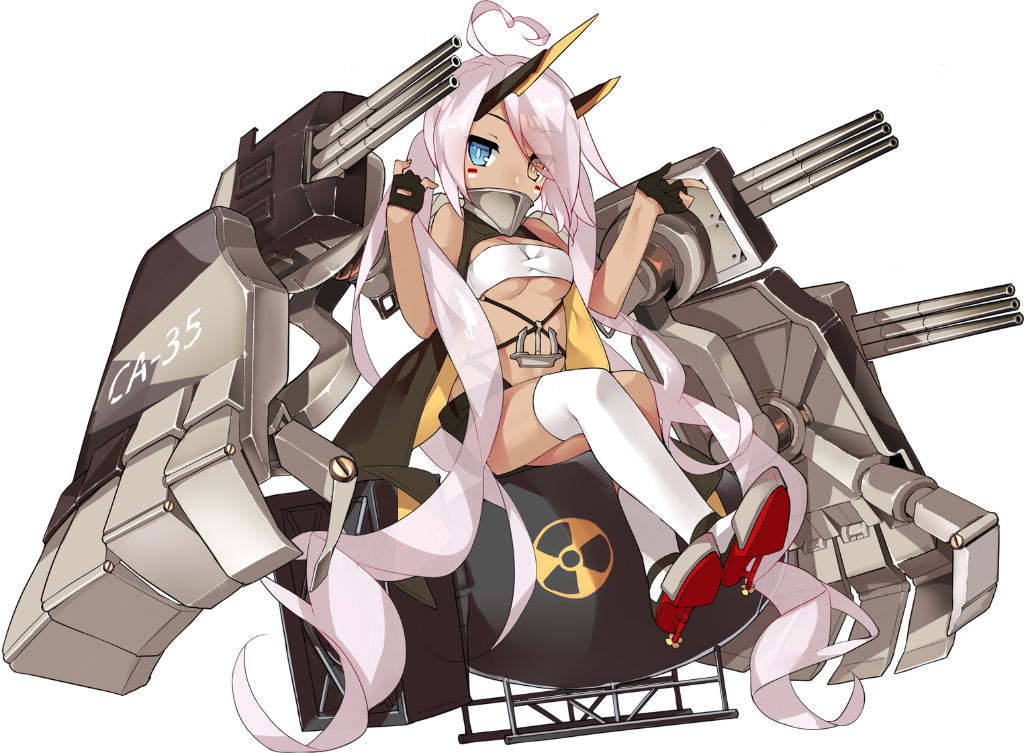 1girl, \m/, absurdly_long_hair, ahoge, asymmetrical_legwear, azur_lane, bare_shoulders, black_gloves