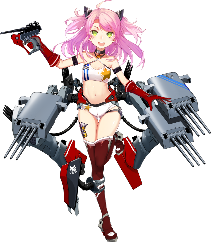 1girl, :d, ahoge, anchor, azur_lane, bare_shoulders, bird, black_choker