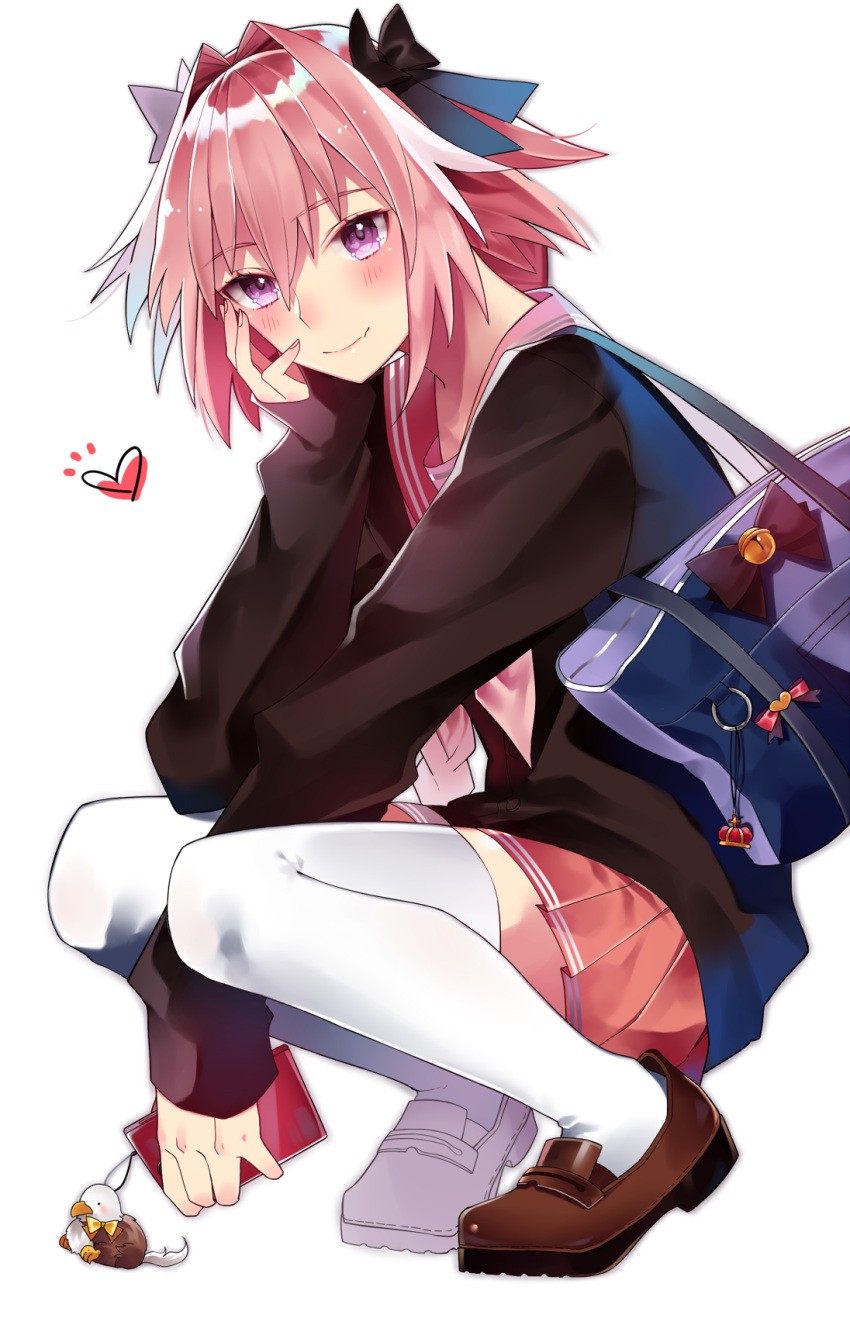 1boy, bag, braid, fang, fate/apocrypha, fate/grand_order, fate_(series), hair_ribbon