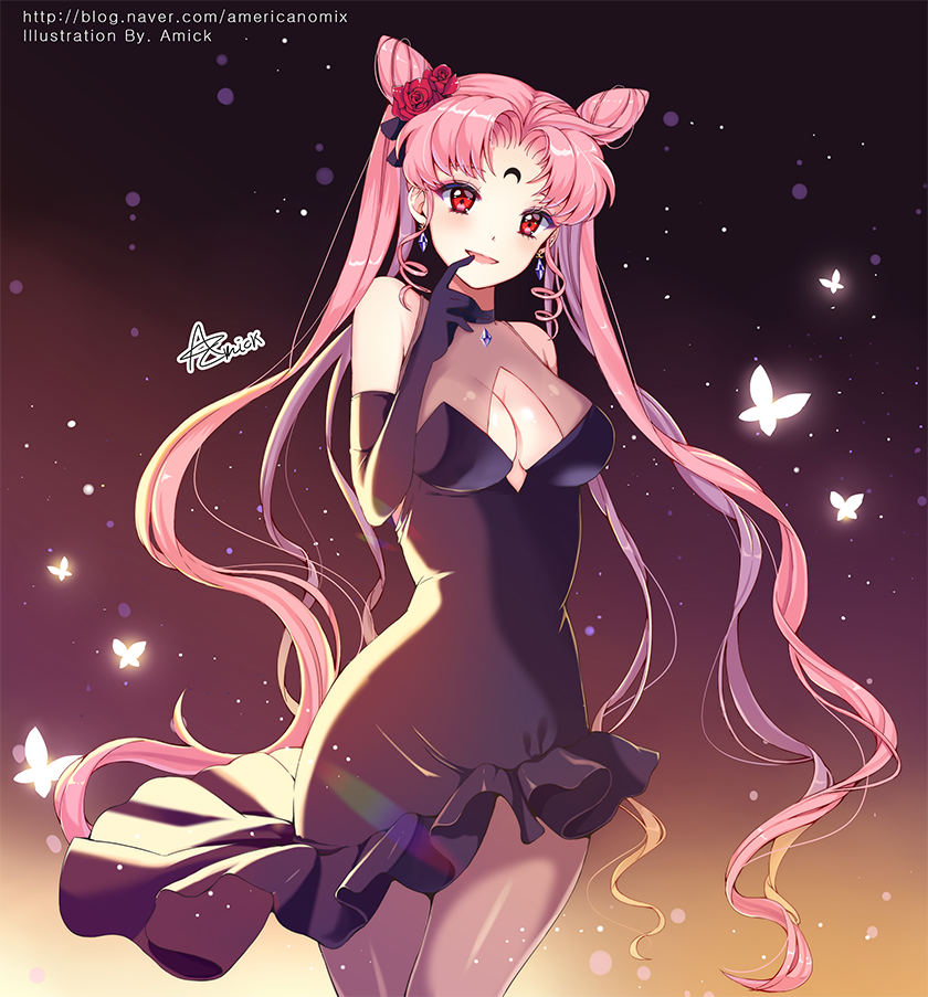 1girl, :d, alternate_costume, amick_(americanomix), artist_name, bangs, bare_shoulders, bishoujo_senshi_sailor_moon
