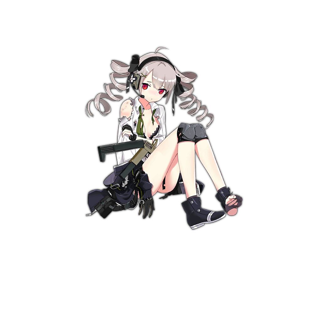 1girl, blush, drill_hair, ear_protection, full_body, girls_frontline, gloves, gun