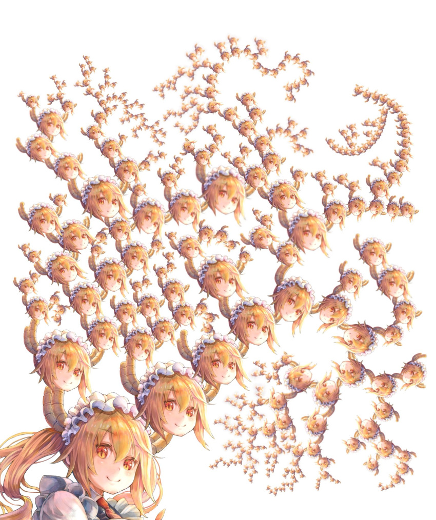1girl, blonde_hair, dragon_horns, eyebrows_visible_through_hair, face, fractal, hair_between_eyes, highres