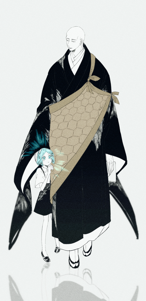 androgynous, green_eyes, green_hair, houseki_no_kuni, kongou_sensei, phosphophyllite, shirt, short_hair