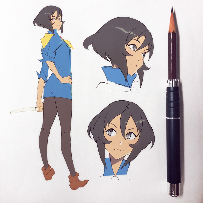 1girl, :3, battle_chef_brigade, black_eyes, black_hair, hair_between_eyes, ilya_kuvshinov, knife
