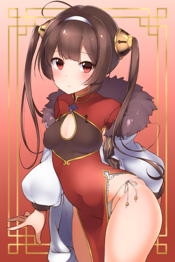 1girl, ahoge, azur_lane, breasts, brown_eyes, brown_hair, china_dress, chinese_clothes