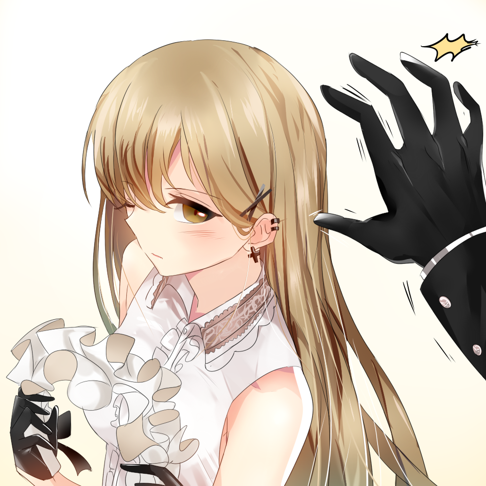1girl, aiguillette, armpit_peek, bangs, black_bow, black_gloves, black_ribbon, blush