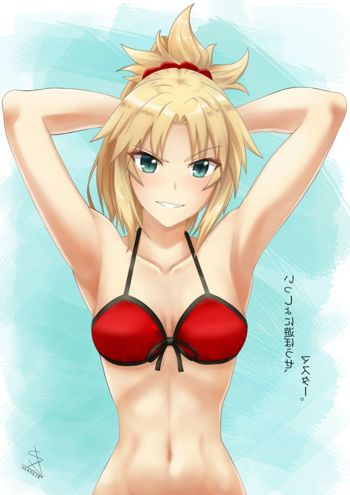 1girl, 2017, absurdres, armpits, arms_behind_head, blonde_hair, blush, breasts