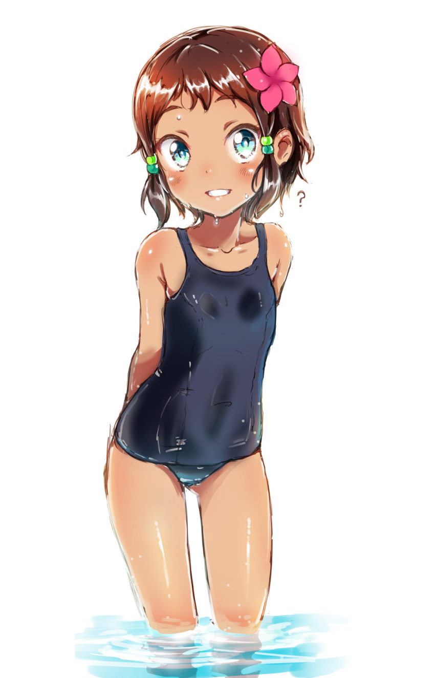 1girl, aikatsu!, aikatsu_stars!, blue_eyes, brown_hair, cowboy_shot, dark_skin, flat_chest