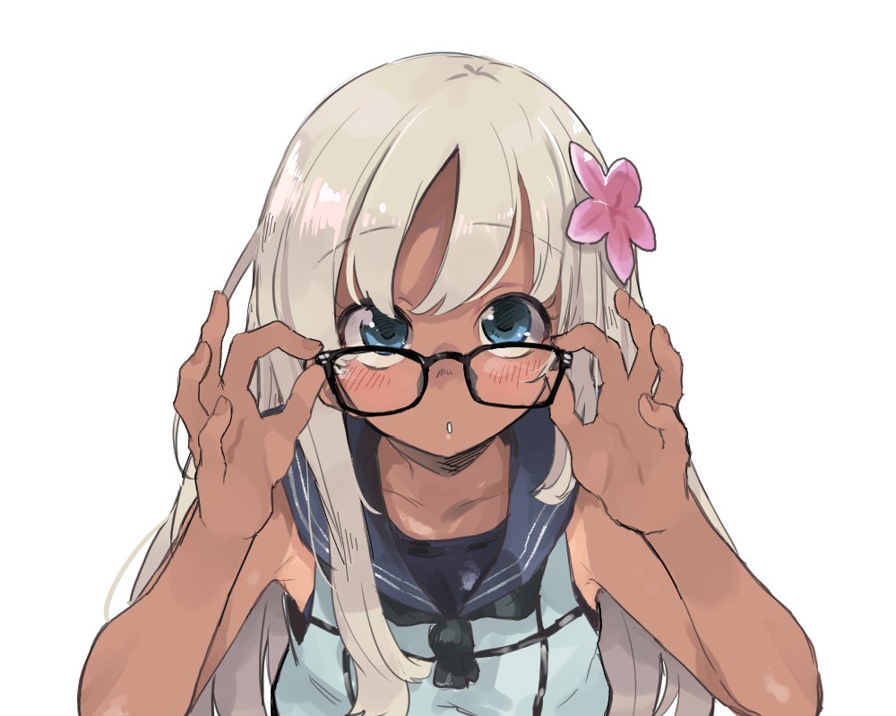 1girl, :o, blonde_hair, blue_eyes, blush, crop_top, eyebrows_visible_through_hair, flower