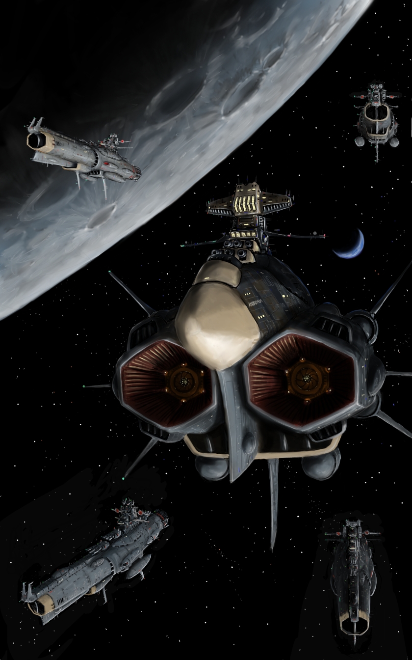 andromeda_(uchuu_senkan_yamato), highres, oldschool, space, space_craft, taganer, uchuu_senkan_yamato