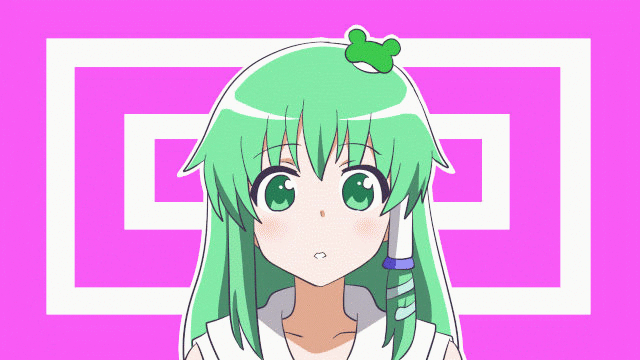 animated, blush, green_eyes, green_hair, hair_tube, kochiya_sanae, mikakunin_de_shinkoukei, parody, snake, touhou