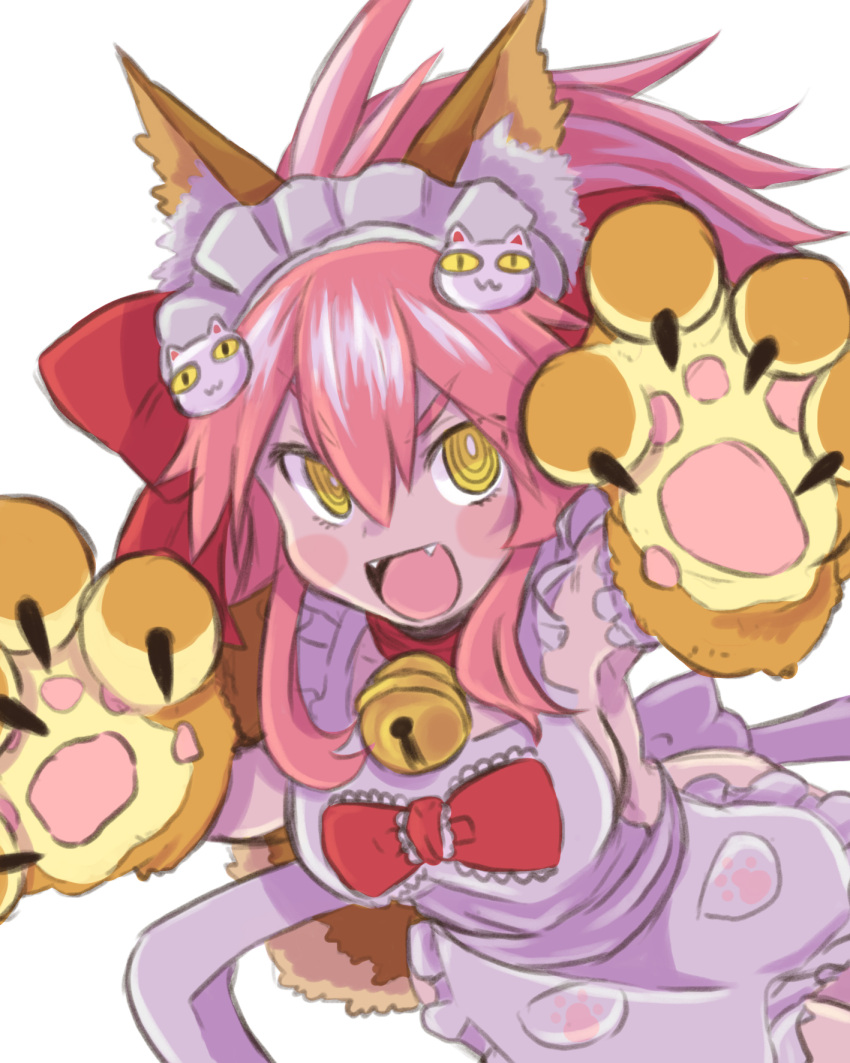 1girl, @_@, animal_ears, apron, bell, bell_collar, blush_stickers, breasts