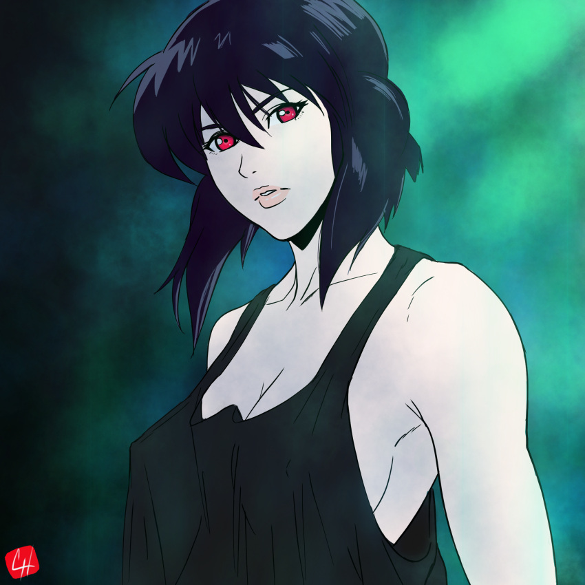 1girl, black_hair, breasts, chris_re5, cleavage, collarbone, erect_nipples, eyebrows