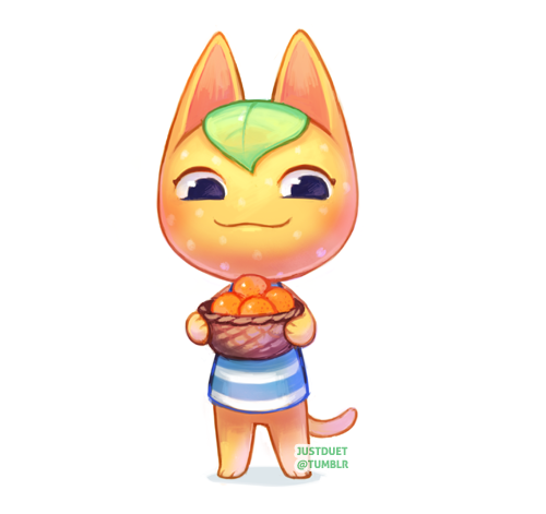 1girl, animal_ears, artist_name, basket, cat_ears, cat_tail, doubutsu_no_mori, food, fruit, hyakupaa_(doubutsu_no_mori), image_sample, leaf, lowres, orange, simple_background, solo, tail, tumblr_sample, white_background