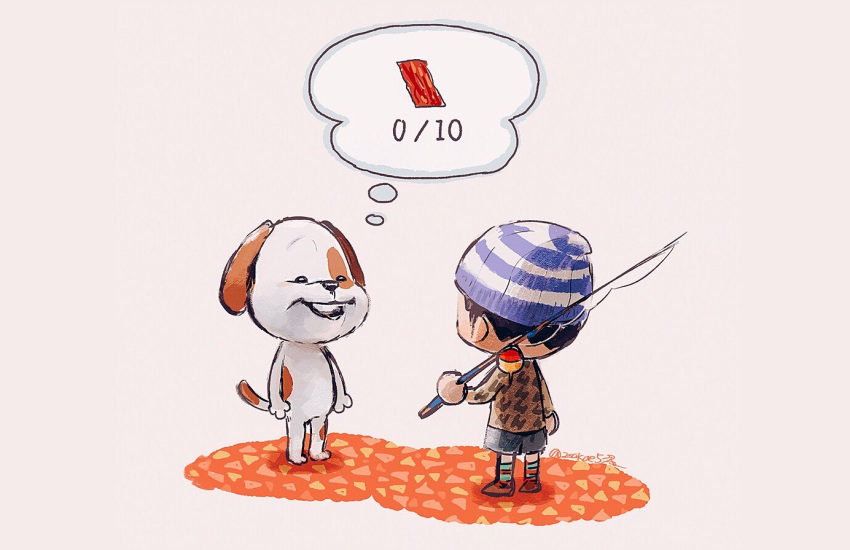 2boys, animoji, dog, doubutsu_no_mori, food, hscatter, jerky, male_focus