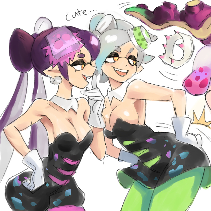 +_+, 4girls, absurdres, breasts, callie_(splatoon), cleavage, colo_(nagrolaz), cousins