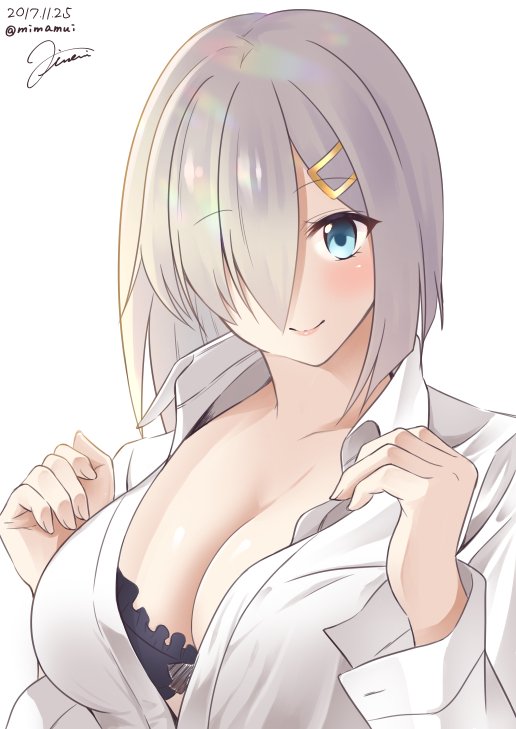 1girl, artist_name, black_bra, blue_eyes, bra, breasts, cleavage, collarbone