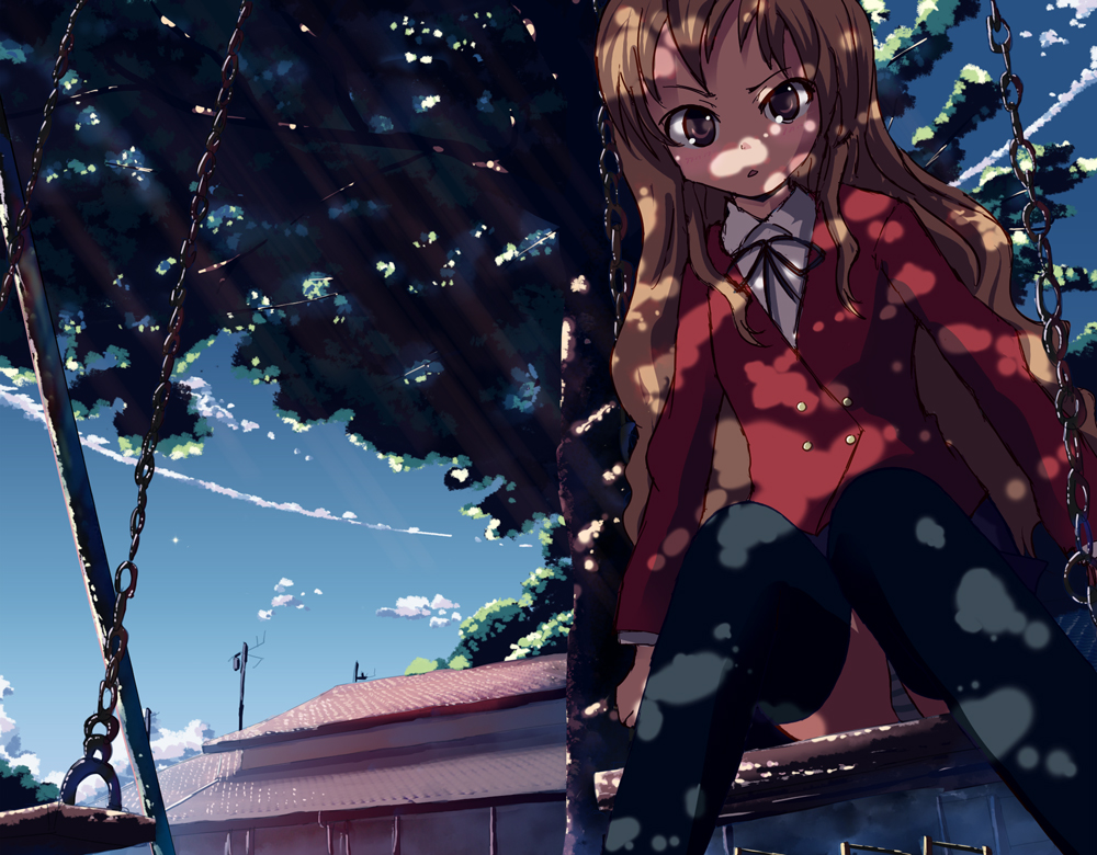 brown_eyes, brown_hair, long_hair, panties, pantyshot, rakynet, school_uniform, shade