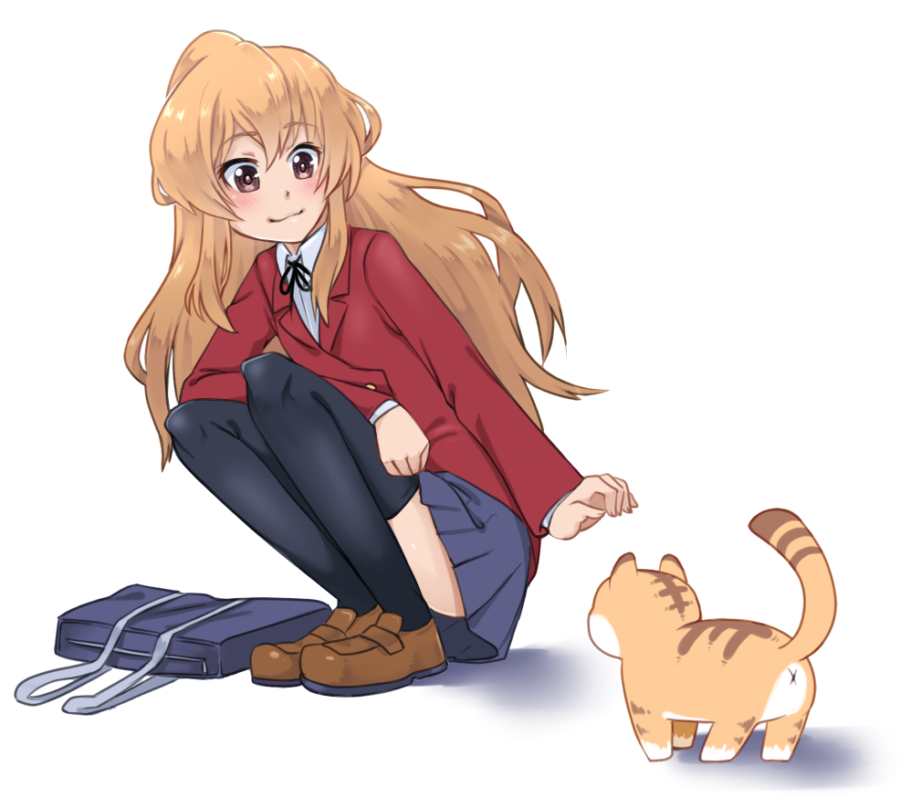 1girl, aisaka_taiga, anus, bag, blonde_hair, brown_eyes, full_body, loafers