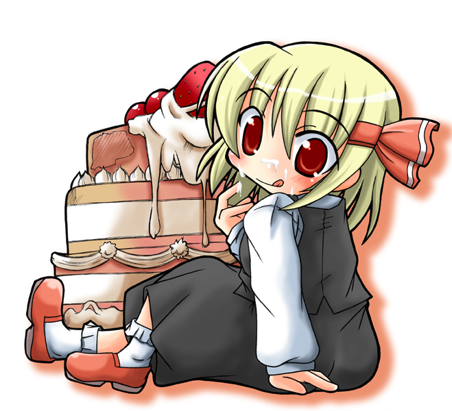 aquaneko, blonde_hair, cake, food, fruit, icing, minazuki_aqua, pastry