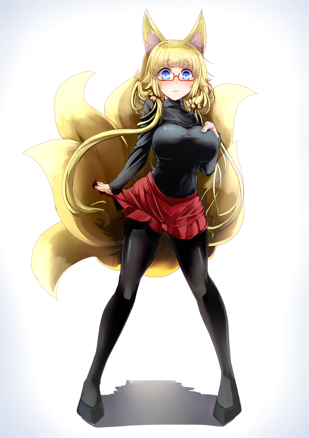 1girl, amino_dopple, animal_ears, bangs, bell, black_footwear, black_legwear, black_shirt