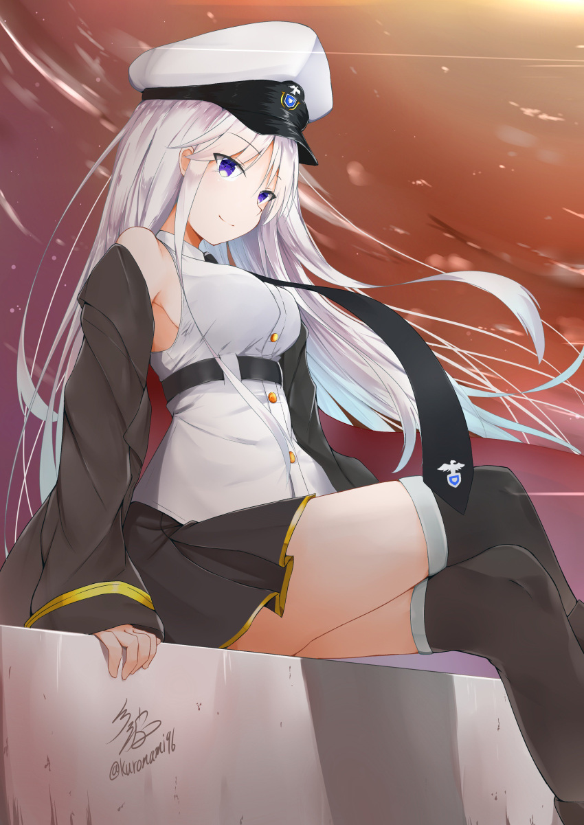 1girl, absurdres, azur_lane, bangs, bare_shoulders, black_coat, black_skirt, breasts