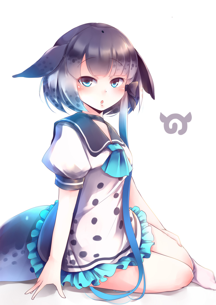 1girl, :o, absurdres, ascot, bangs, black_hair, blue_eyes, blue_hair