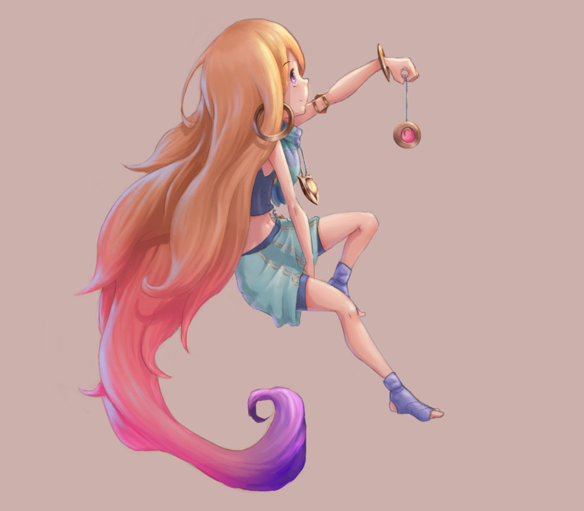 1girl, blonde_hair, bracelet, full_body, gradient_hair, grey_background, hair_ornament, highres
