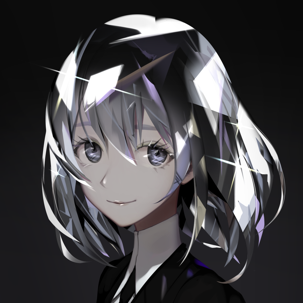 androgynous, black_background, diamond_(houseki_no_kuni), houseki_no_kuni, multicolored_hair, pisu, shirt, short_hair