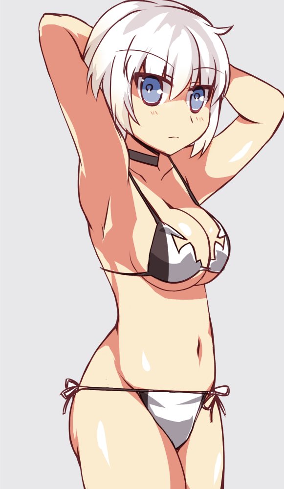 1girl, adapted_costume, alternate_costume, armpits, arms_behind_head, arms_up, azur_lane, bangs