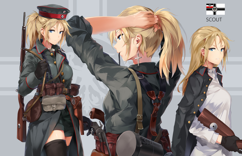 1girl, ammunition_belt, battlefield_(series), battlefield_1, battlefield_series, black_coat, black_gloves, black_hat