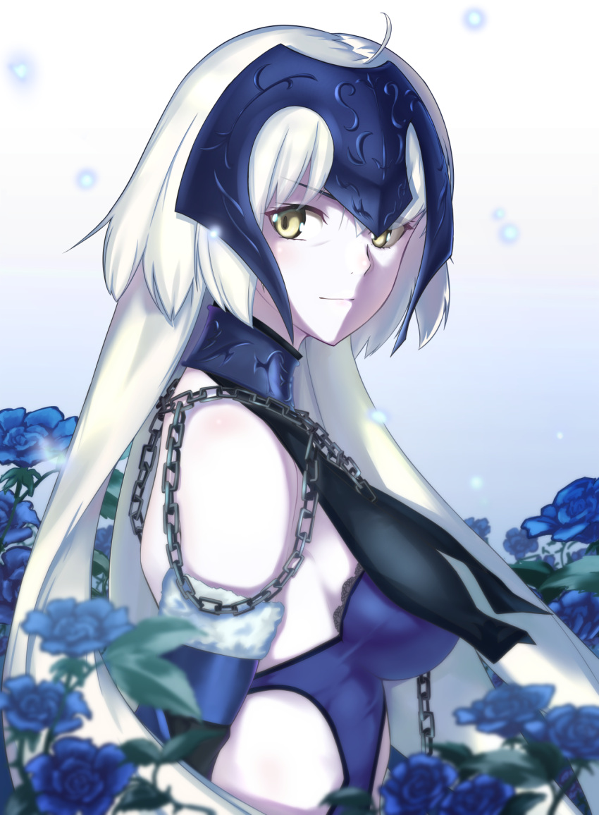 ahoge, blonde_hair, breasts, chains, elbow_gloves, fate/grand_order, fate_(series), flower
