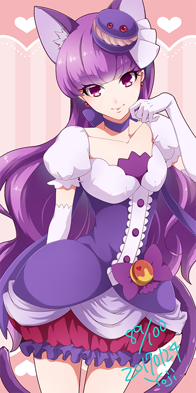 1girl, animal_ears, bubble_skirt, cat_ears, choker, closed_mouth, cowboy_shot, cure_macaron