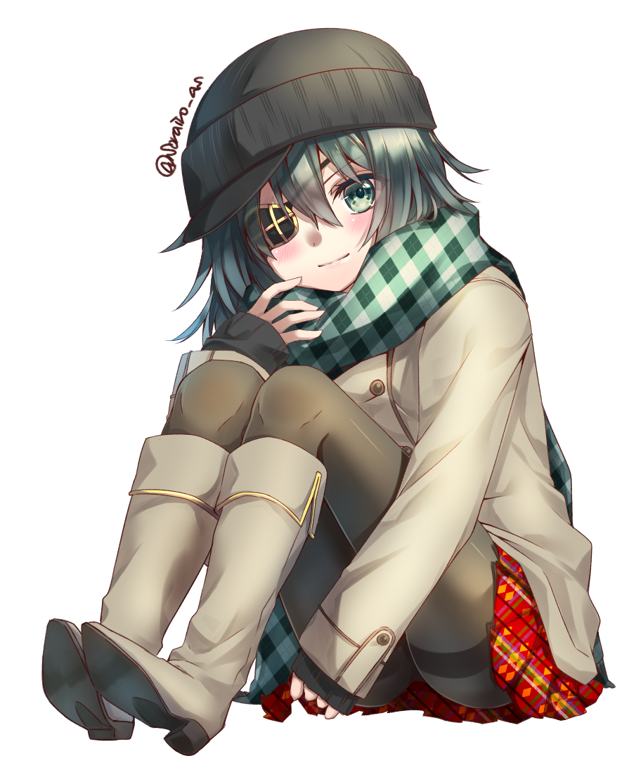 1girl, alternate_costume, beanie, black_hat, black_legwear, blush, boots, closed_mouth