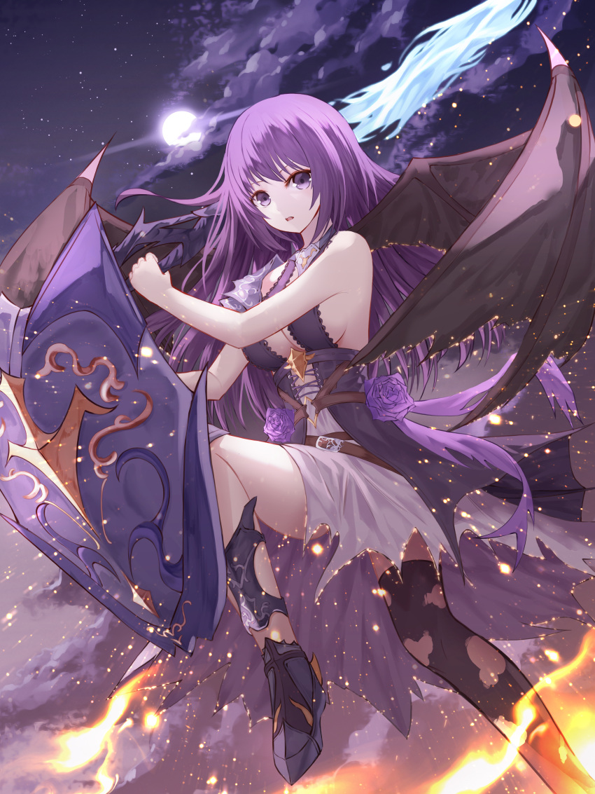 1girl, :o, absurdres, belt, black_legwear, breasts, demon_girl, highres