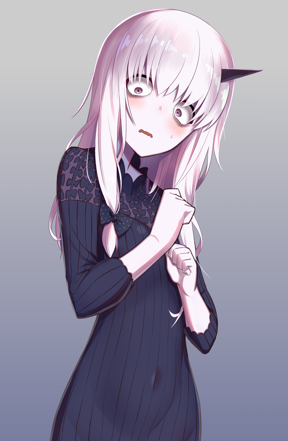 1girl, black_dress, blush, bow, covered_navel, dress, fate/grand_order, fate_(series)