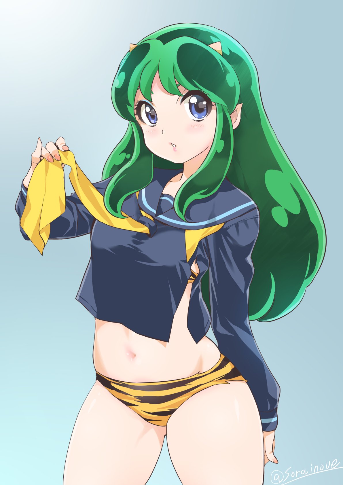 1girl, animal_print, bikini, blue_eyes, braid, commentary_request, cosplay, eyeshadow