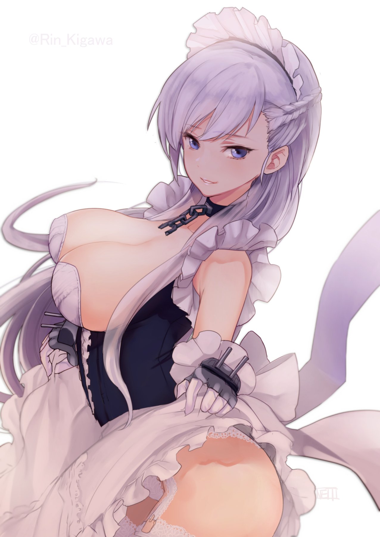 1girl, azur_lane, bangs, bare_shoulders, belfast_(azur_lane), blue_eyes, braid, breasts