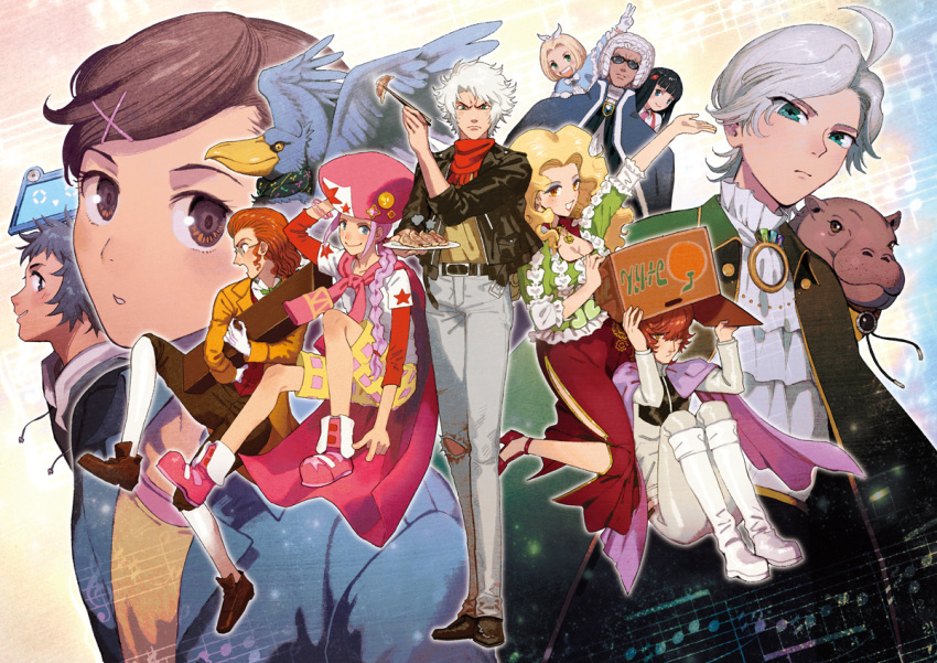 4girls, 6+boys, ahoge, akutsumi, antonin_dvorak_(classicaloid), bird, blonde_hair, blue_hair