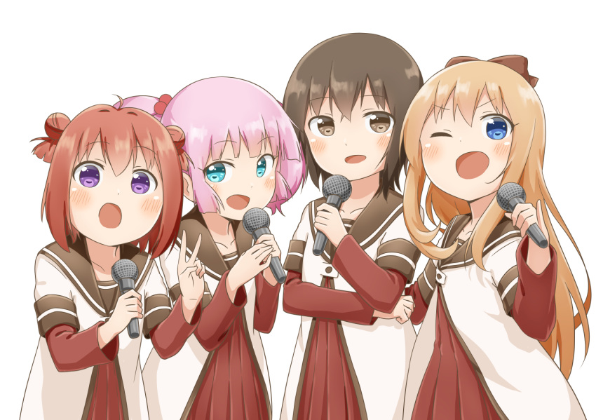 >:d, >;d, 4girls, :d, ;d, ahoge, akaza_akari, blonde_hair