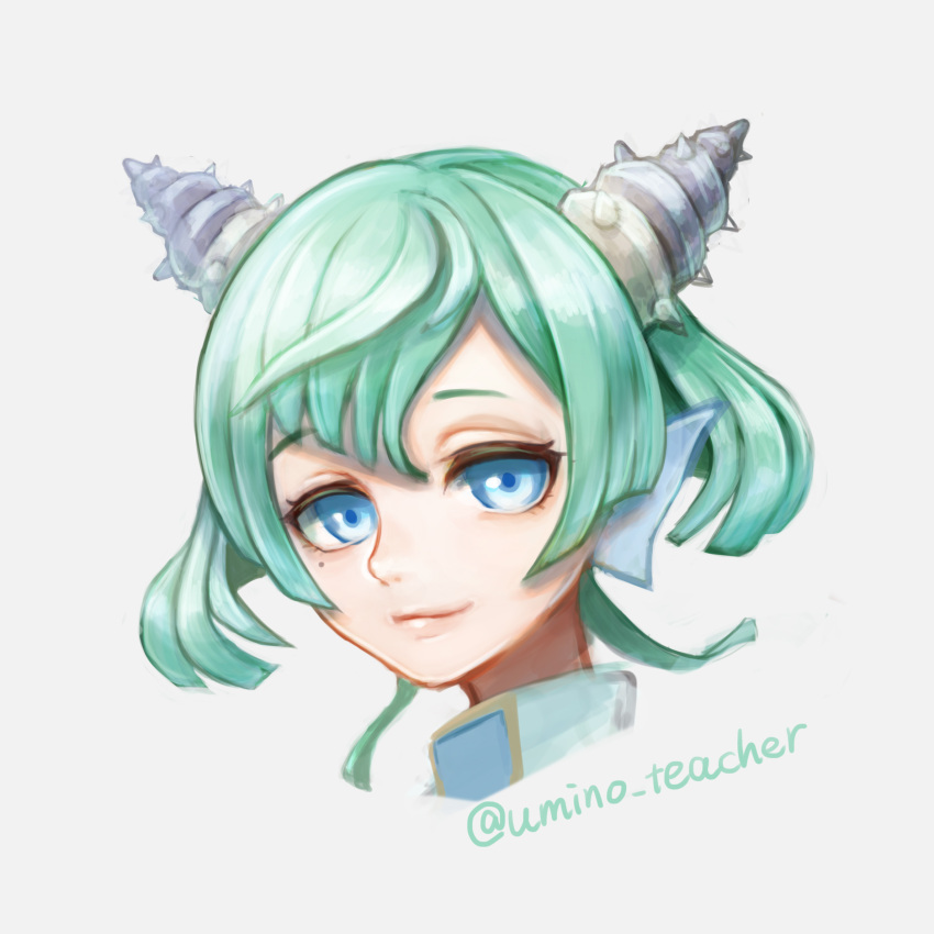 1girl, aqua_hair, blue_eyes, clarice_umbra, head_fins, highres, mole, mole_under_eye