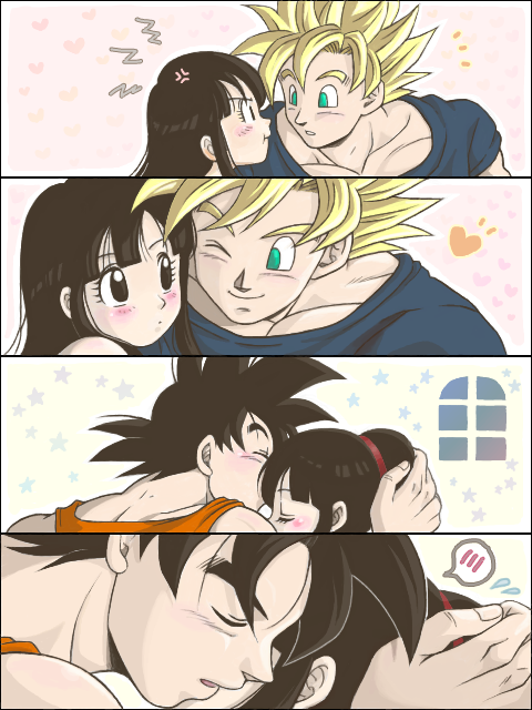 /\/\/\, 1boy, 1girl, ;), annoyed, black_eyes, black_hair, blue_shirt