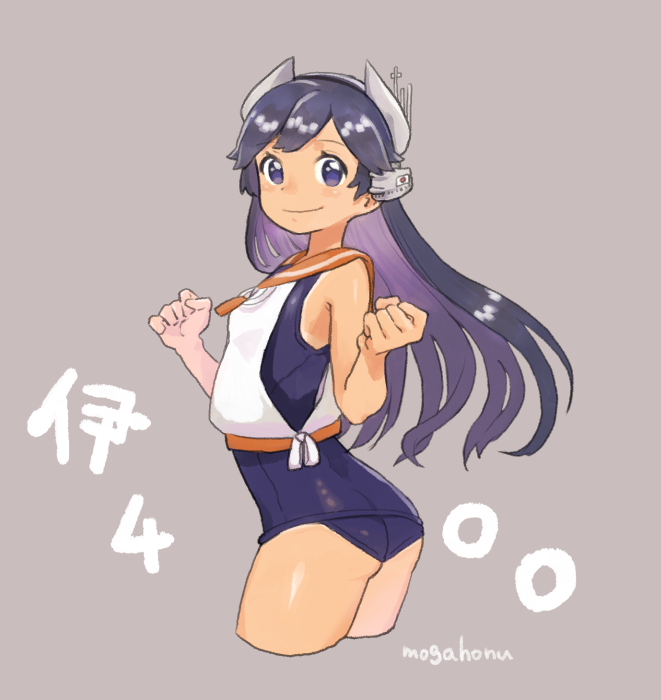 1girl, artist_name, ass, black_hair, blue_swimsuit, character_name, cowboy_shot, i-400_(kantai_collection)